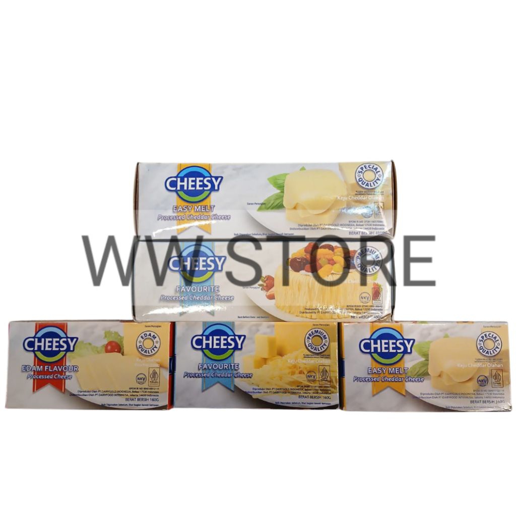 

Keju olahan spesial halal MUI CHEESY EASY MELT Special EDAM FAVOURITE Premium Quality Processed Cheddar Cheese kemasan kotak box kecil 160g besar 480g