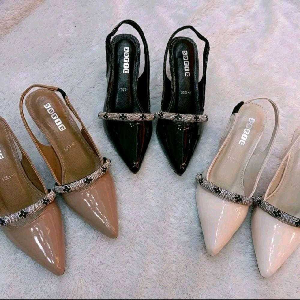GLOSSY TALI BERLIAN BERTALI KARET 5 CM PREMIUM DAN MEWAH SEPATU WANITA CEWEK HIGH HEELS ANTISLIP DAN