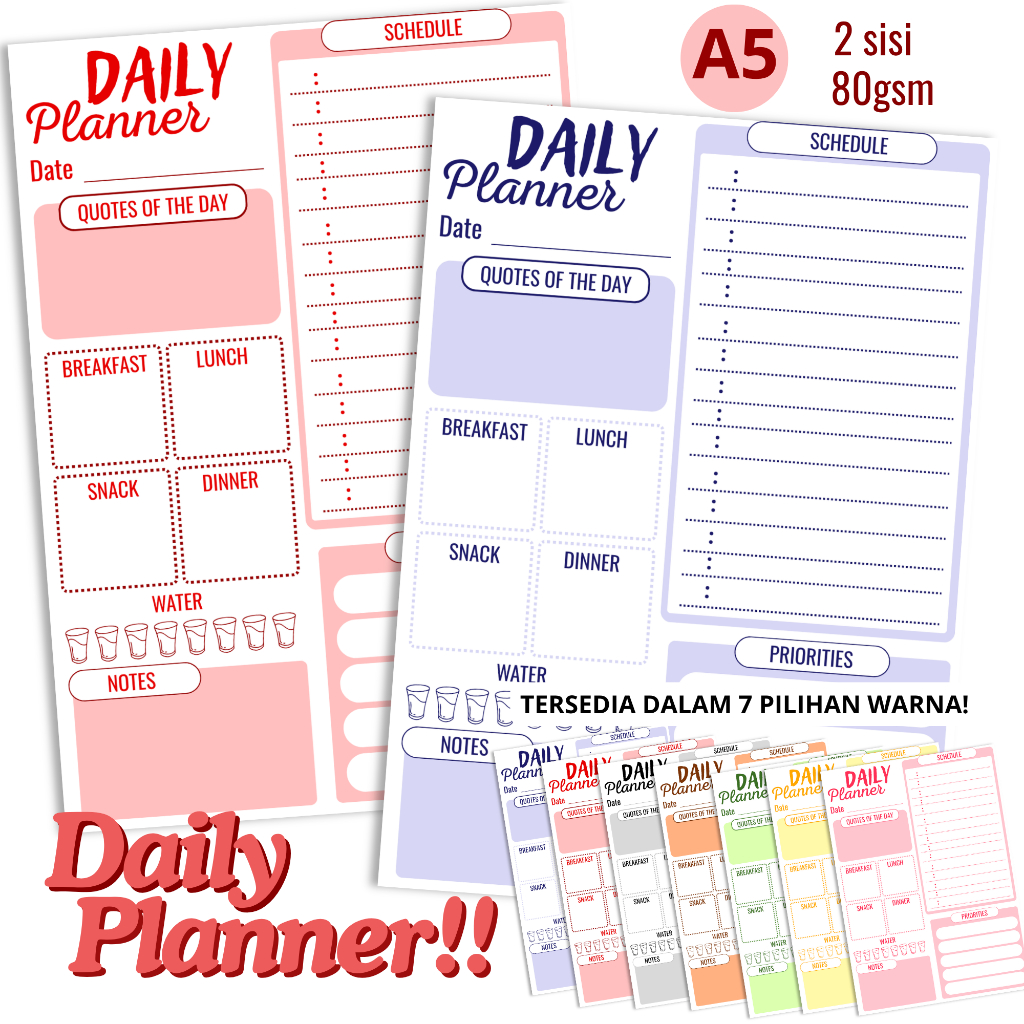 

(Papelrosie) Loose Leaf Planner A5 | Refill Isi Binder Daily Planner isi 20 Lembar Bolak-Balik | Hvs 80gsm