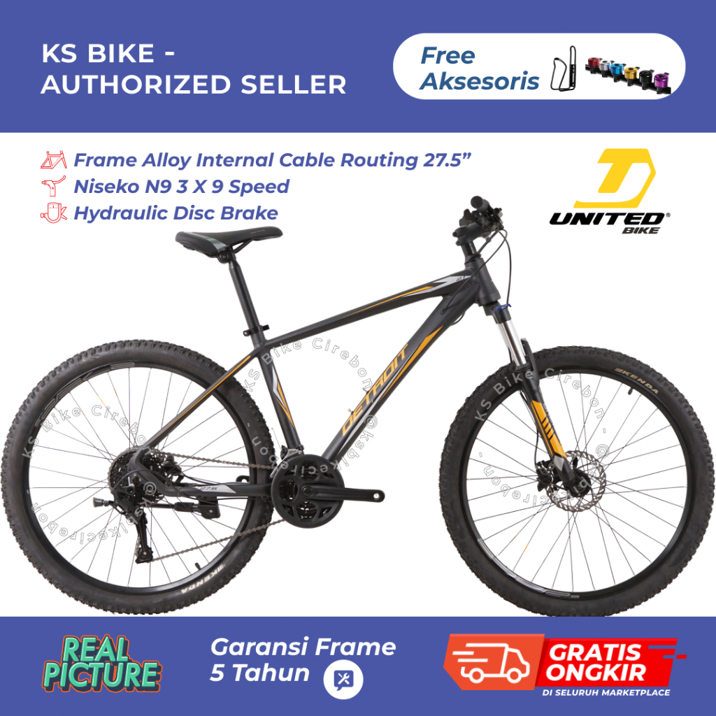 Sepeda Gunung MTB 27.5 United Detroit 2.1 24 Speed Alloy Frame Rem Hidrolik Shimano Sepeda Trail Cro