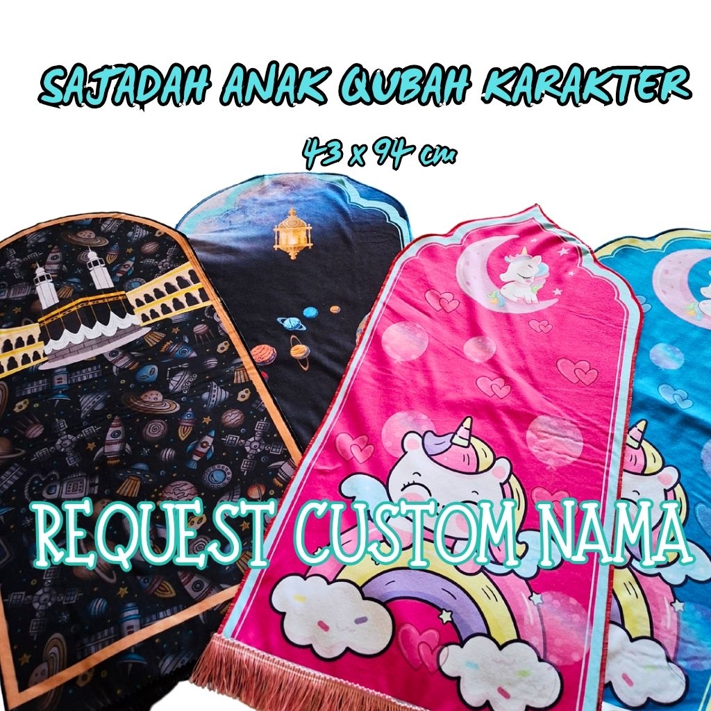 SAJADAH ANAK CUSTOM NAMA / SAJADAH ANAK QUBAH SABLON NAMA / SAJADAH ANAK SABLON NAMA