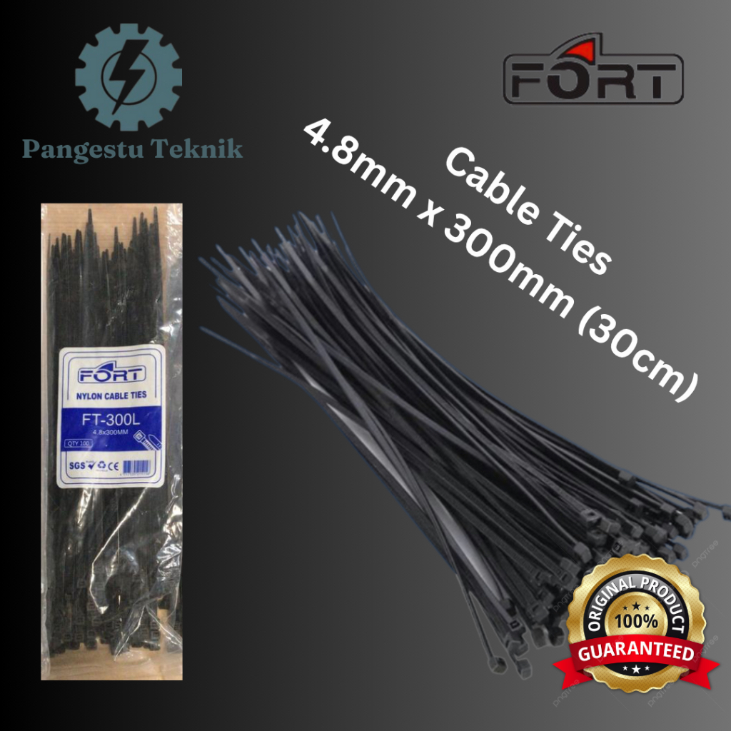 

Kabel Ties / Cable Tie Fort Nylon FT-300L 4.8 X 300 mm isi 100 - Hitam