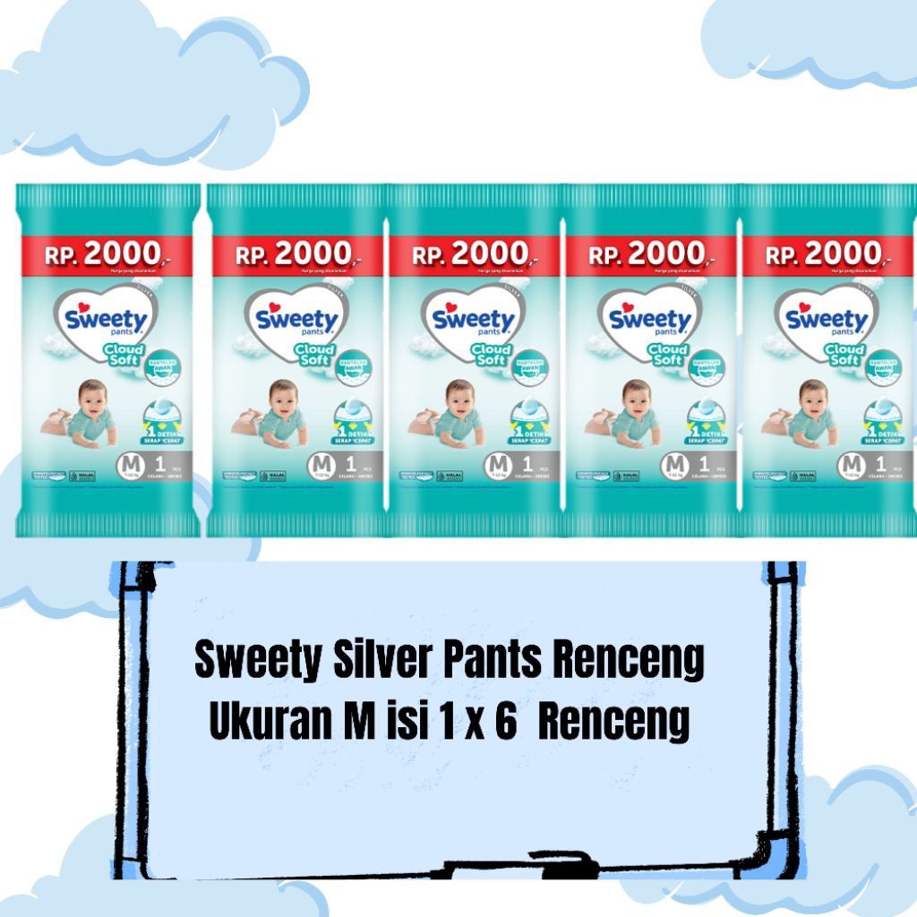 Popok Bayi SWEETY SILVER PANTS RENCENG UKURAN M isi 1 Sachet x 6 (TERMURAH GRATIS ONGKIR)