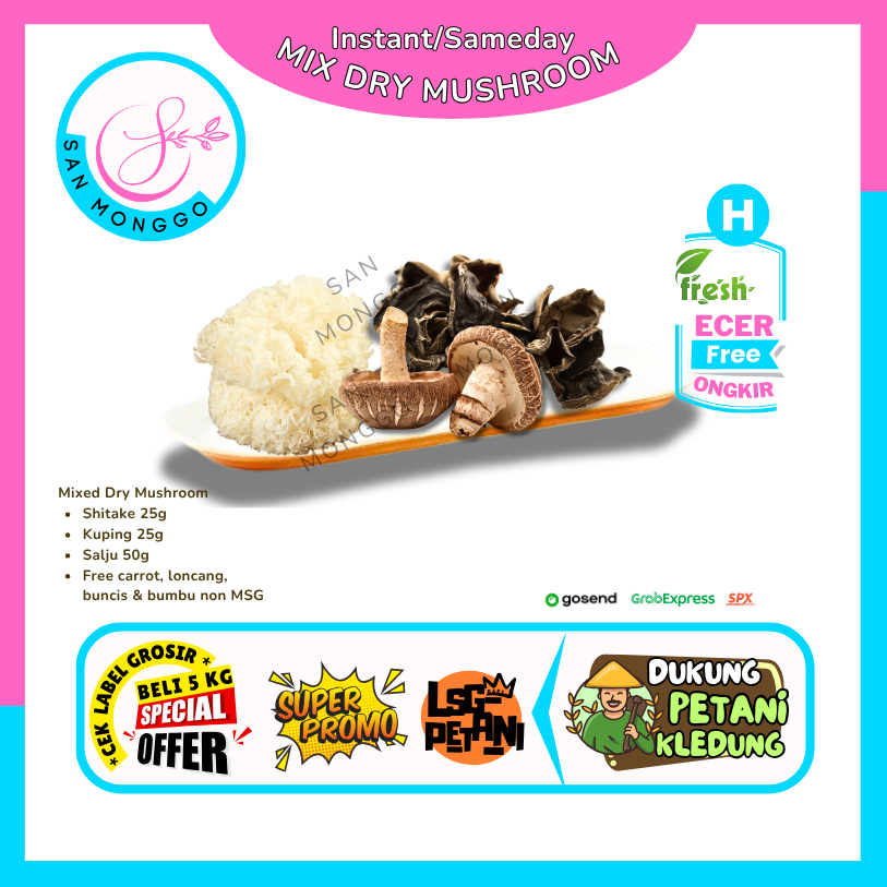 

Sanmonggoo >> Paket Jamur Mix B -- Hasil Bumi Sindoro Sumbing Ecer (H)