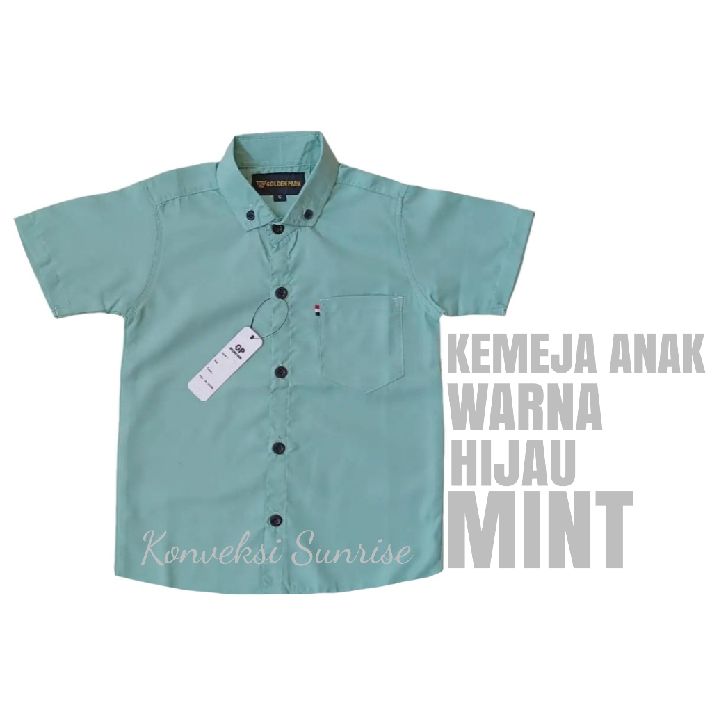 Baju Kemeja Anak Hijau Mint Adem Umur 1 sampai 13 Tahun - Mint Green Kids Shirt