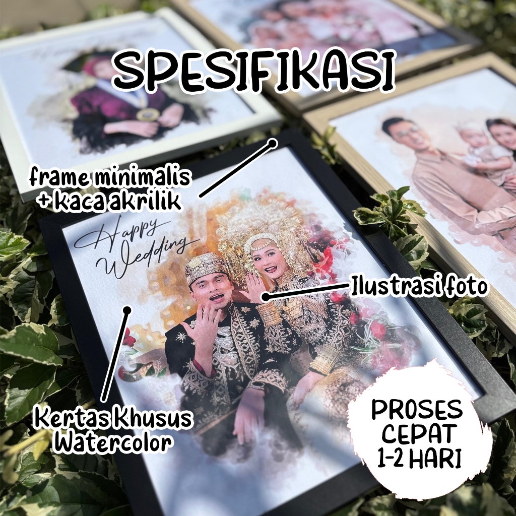 Moonmarket Ilustrasi Lukisan Foto + Cetak Frame Kaca Akrilik Cocok Untuk Hadiah Wisuda, Aniversary,