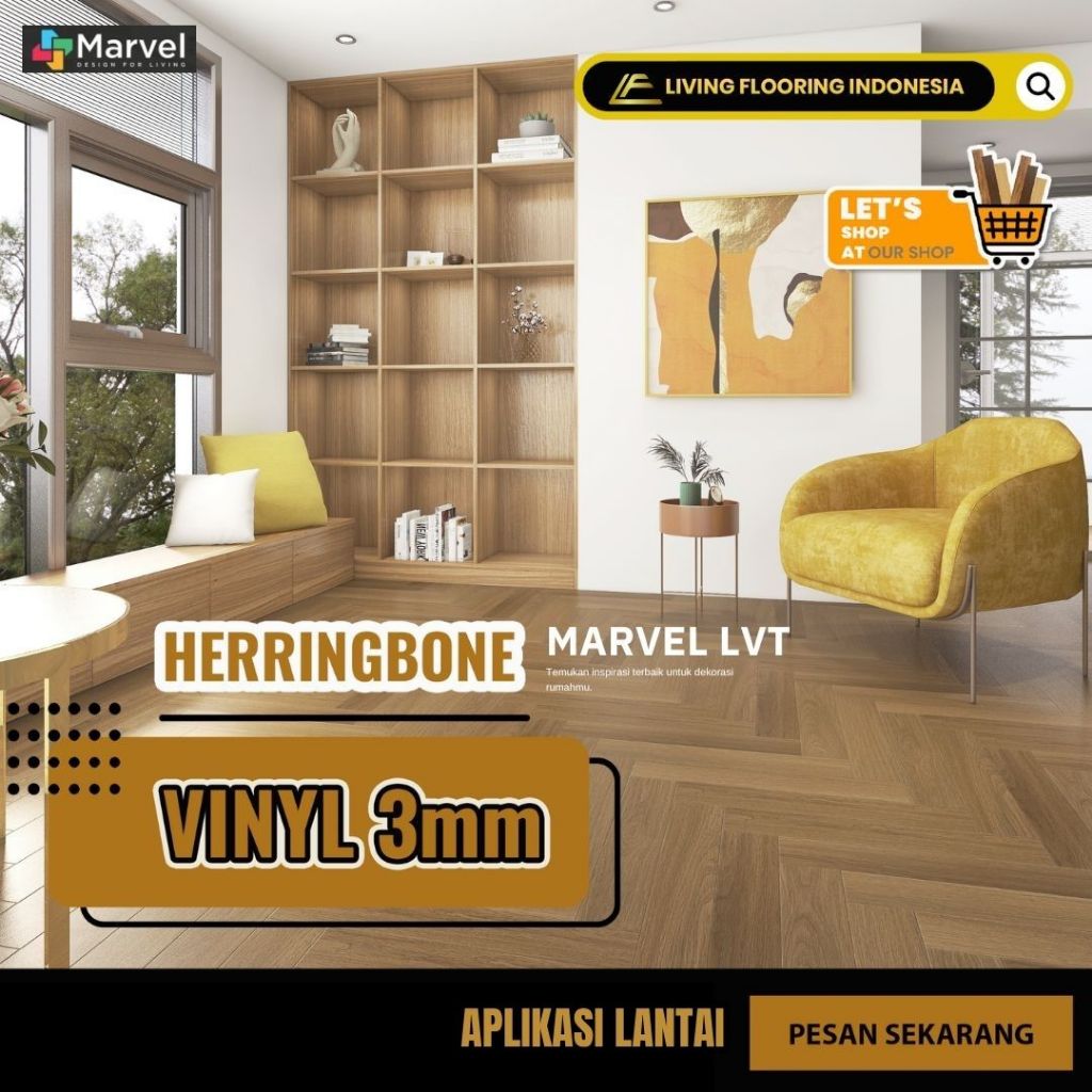 Lantai Vinyl Marvel Herringbone LVT 3mm | Lantai Vinyl Kayu Motif Herringbone