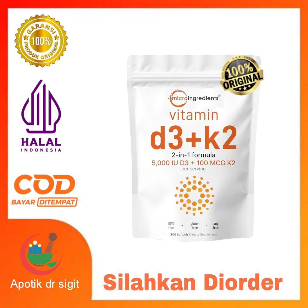 PROMO Vitamin D3+K2 Microlngredients 125mcg d3 + 100mcg K2 300 Softgel | HALAL | ORIGINAL