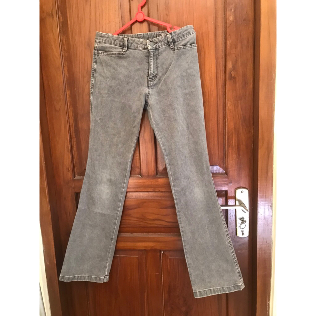 Michel Klein Celana Skinny Jeans Wanita Panjang Long Grey Washed Abu Abu Petite Size S