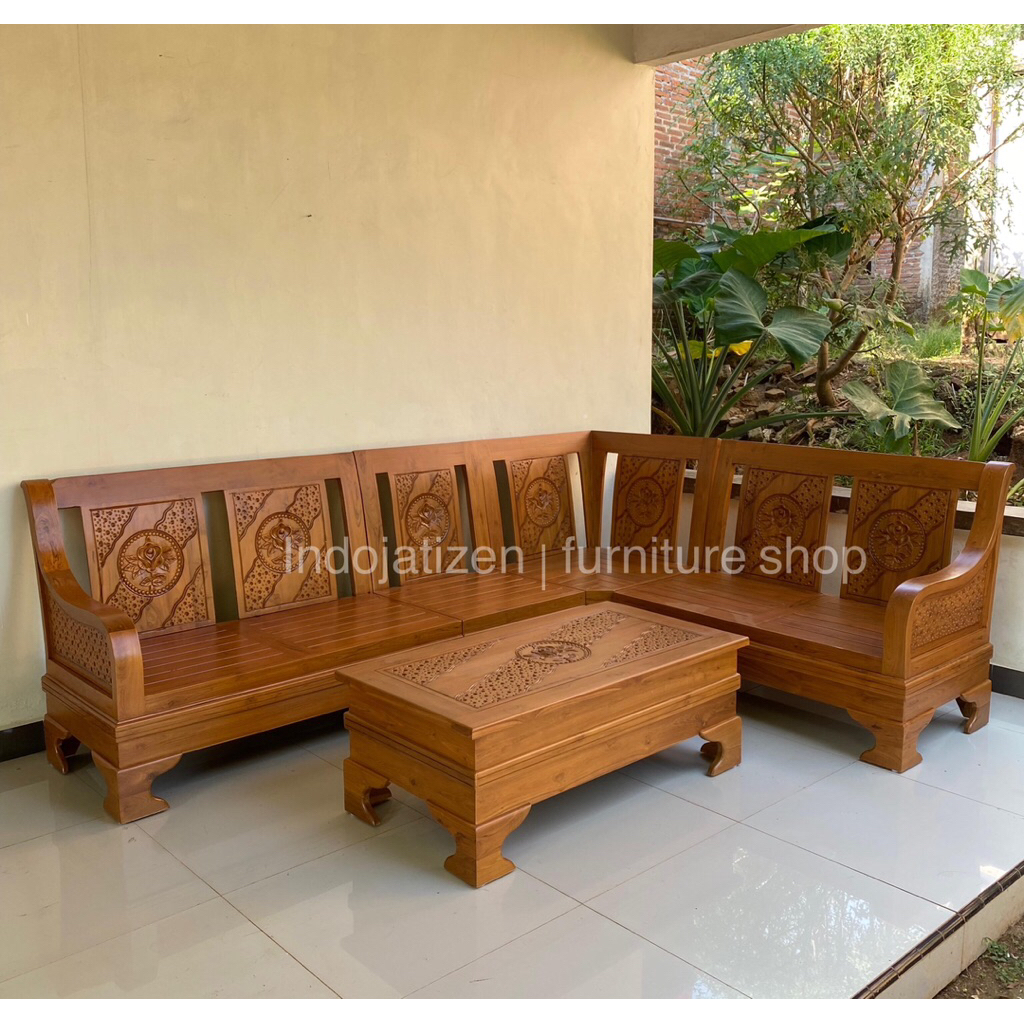 kursi tamu sudut semut kayu jati