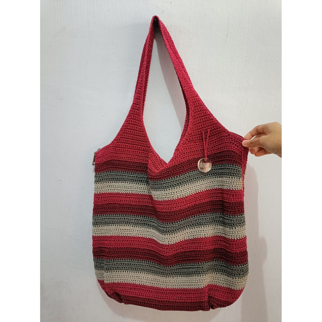 Dowa Crochet Stripe Tote Bag ORI PL – Tas Rajut Besar Wanita Tas Crochet Shoulder Bag