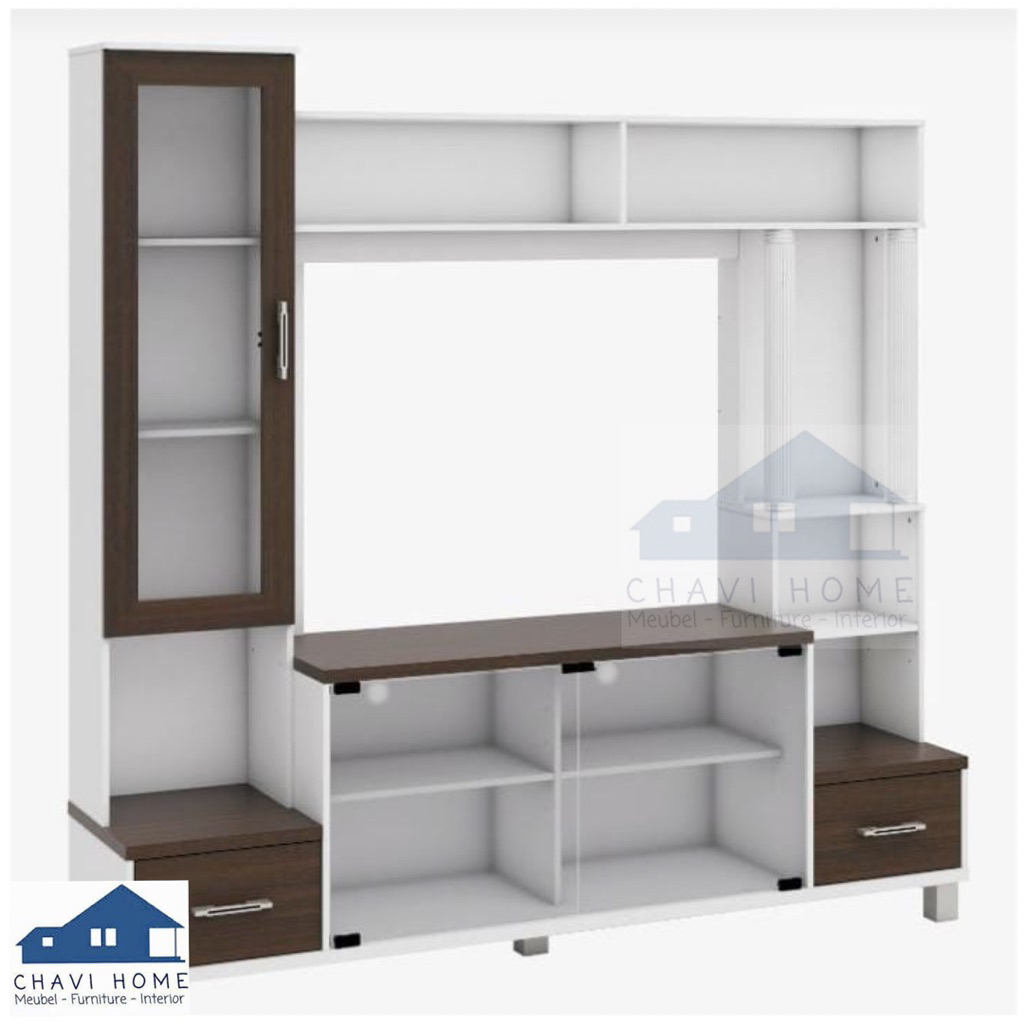 KHUSUS KARGO LUAR SURABAYA Wall unit buffet tv meja tv dengan lemari kaca rak hias buffet serbaguna 