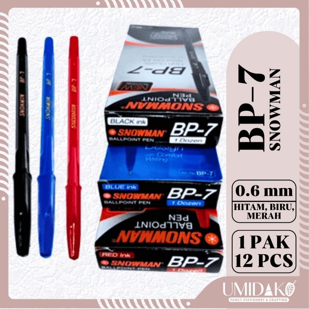 

[UMIDAKO] BOLPOIN SNOWMAN BP-7 HITAM BIRU MERAH PAK