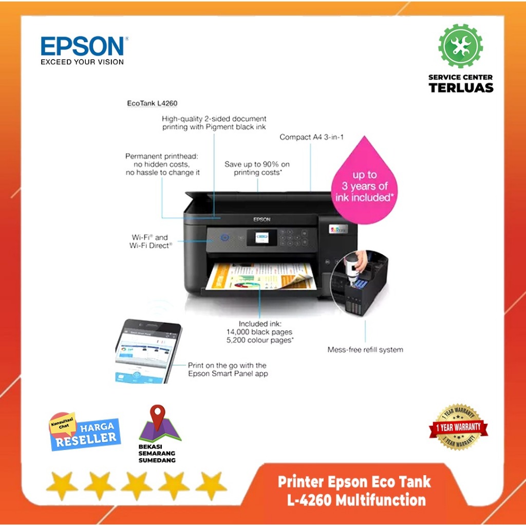 PRINTER EPSON ECOTANK L-4260 PRINT COPY SCAN WIRELESS