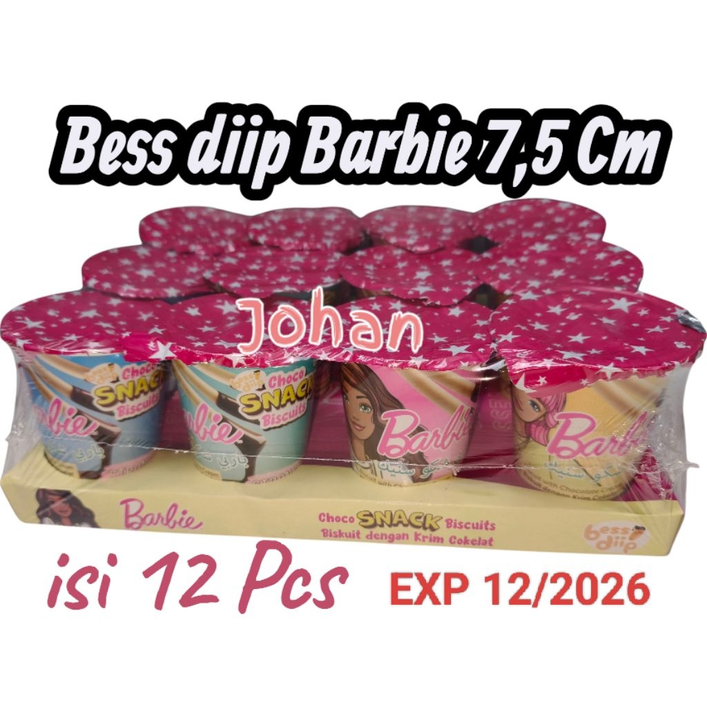 

12 PCS @ 50 Gram Choco SNACK Biscuit Bess diip Barbie Medium 7,5 CM