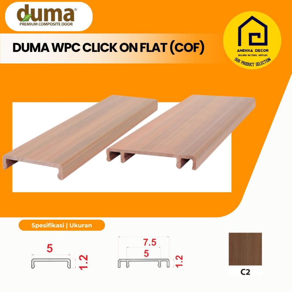 DUMA WPC Click On Flat ( COF ) , Lis Profil ornamen dinding / plafon motif kayu, 3 meter , 4 meter