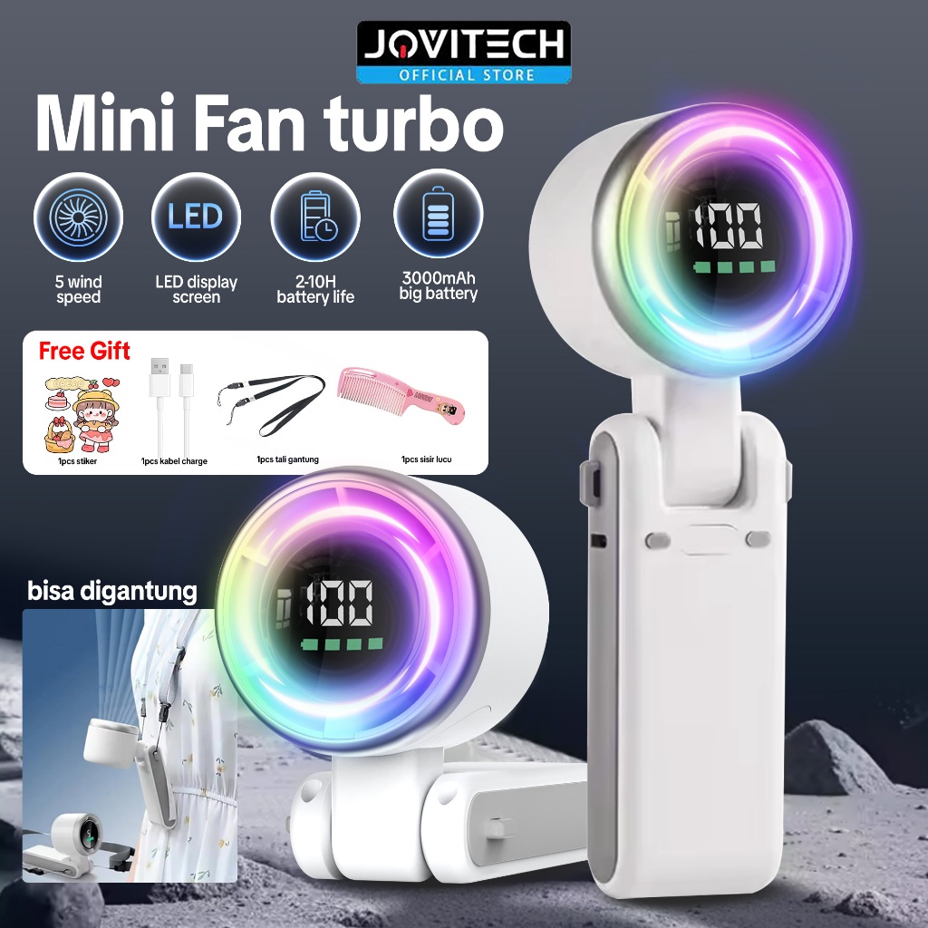 Jocitech FN53 Kipas Genggam Portable High-Speed 5 Gear Foldable LED Digital Display Turbo Fan Kipas 
