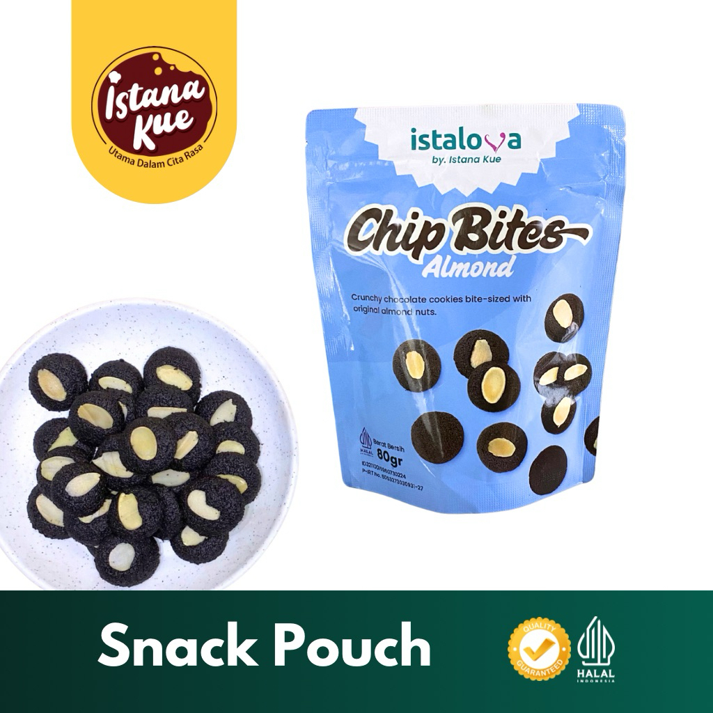 

Istana Kue Snack Chip Bites Almond Crunchy Chocolate Cookies with Original Nuts 80gr