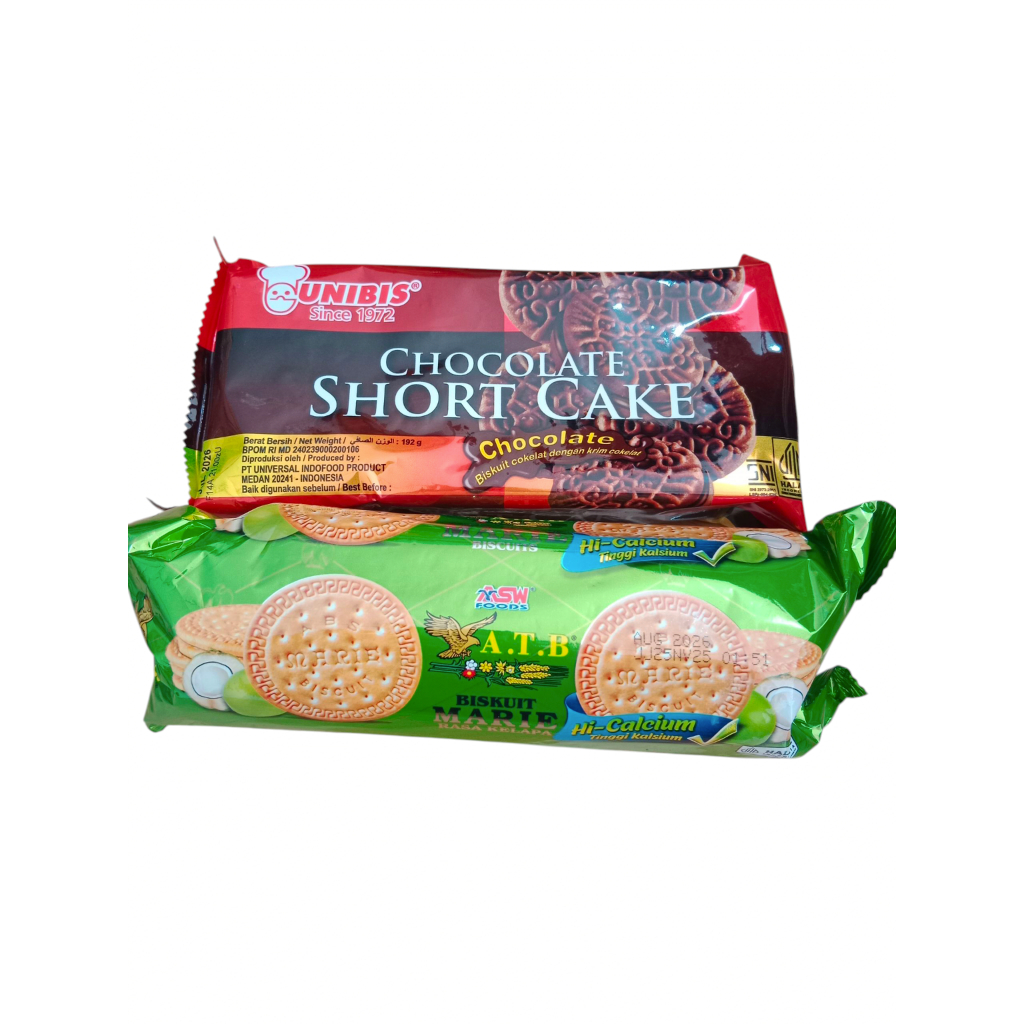 

Only 15 k paket 2 biskuit marie kelapa dan chocolate Short cake