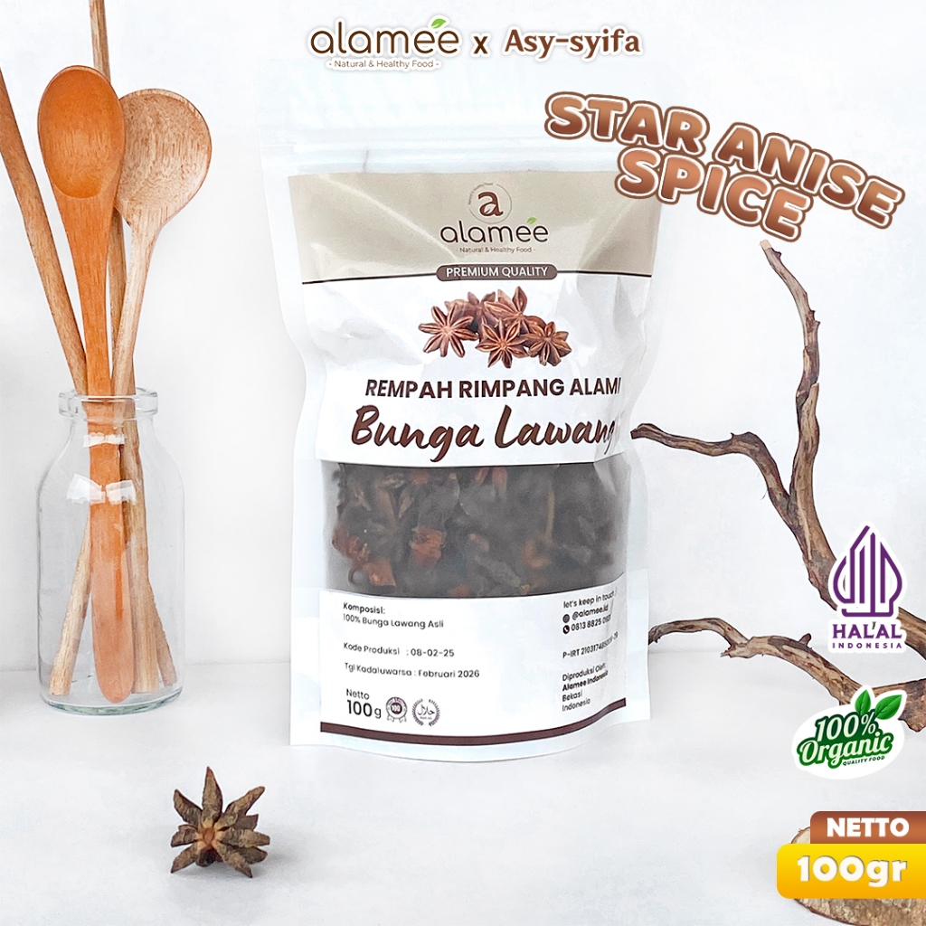 

ALAMEE Bunga Lawang Kering Pekak Star Anise Rempah Organik Alami Bumbu Seasoning Masakan Masak 100gr