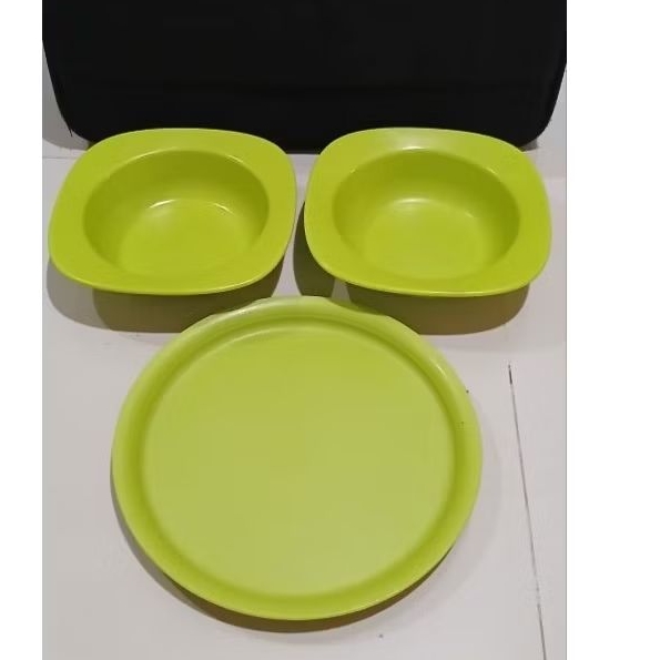 set mangkuk piring hijau tupperware prelove