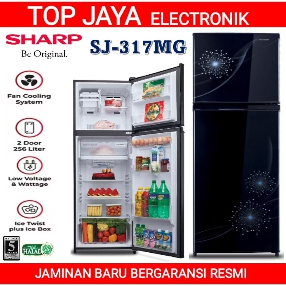 KULKAS SHARP 2 PINTU JUMBO SJ-317MG/SHARP KULKAS 2 PINTU/LEMARI ES SHARP 2 PINTU TANPA BUNGA ES