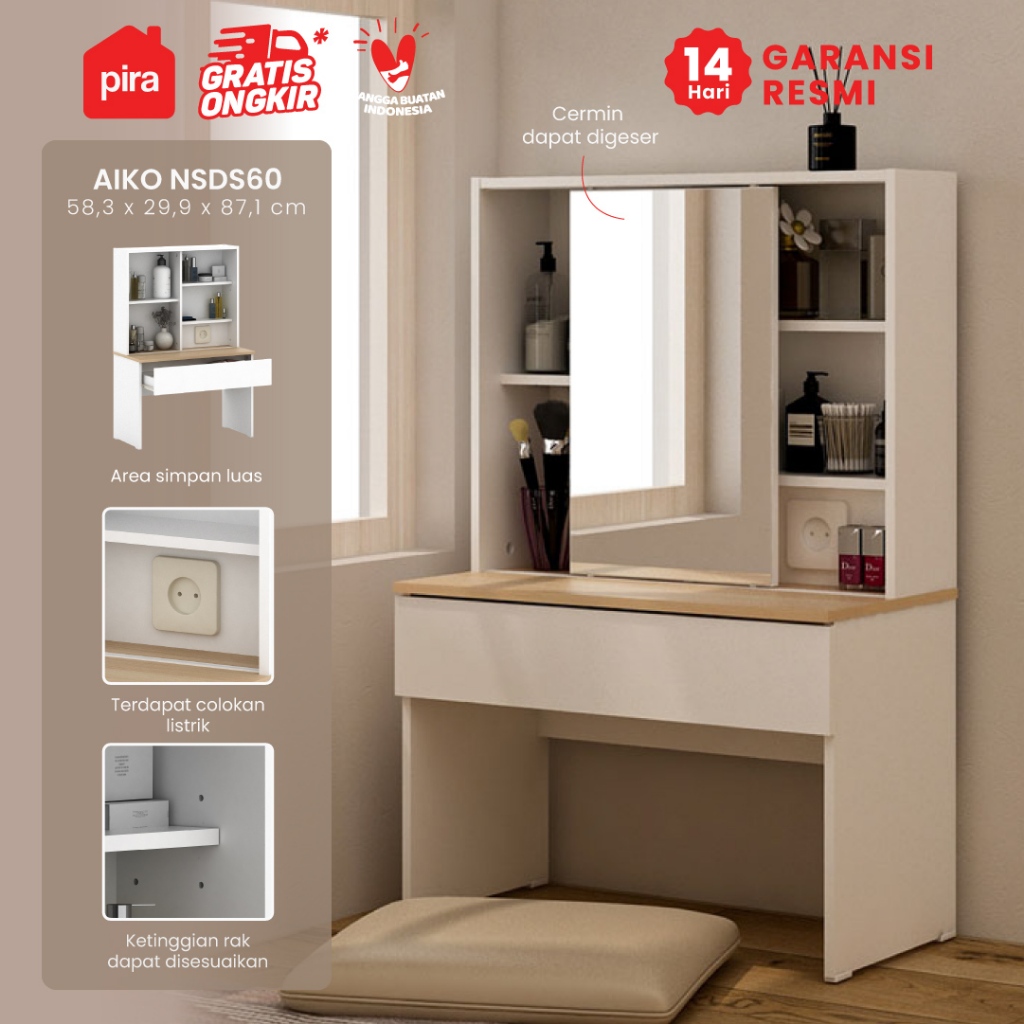 PIRA METROPOLIS -  AIKO NSDS60 Meja Rias Lesehan dengan Colokan Listrik