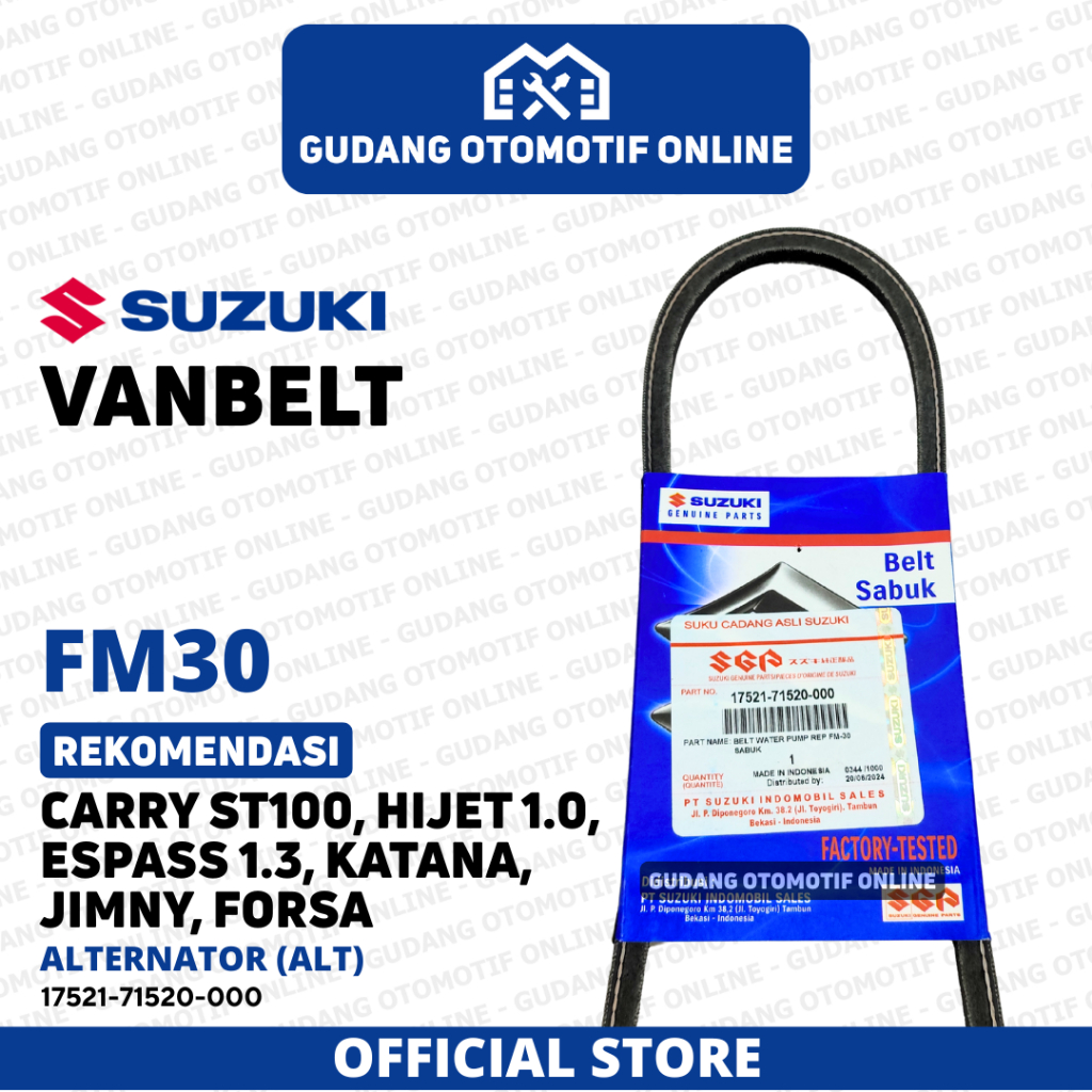 Vanbelt Fanbelt ALT Suzuki Carry ST100 Hijet 1.0 Espass Katana Jimny Forsa FM30 ORI 17521-71520-000