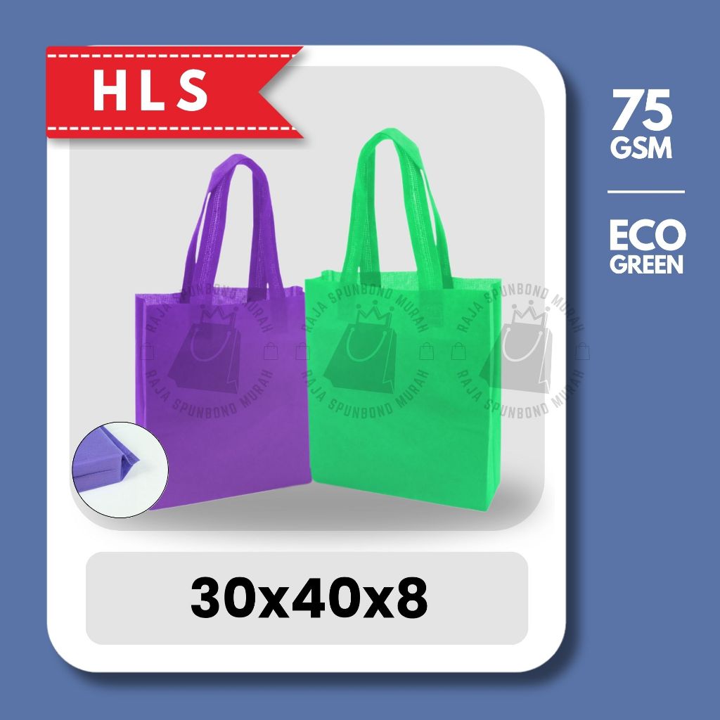 

HLS 75GSM Ukuran 30x40x8 Tas Spunbound Goodie Bag Laken Model Tali Tebal Polos
