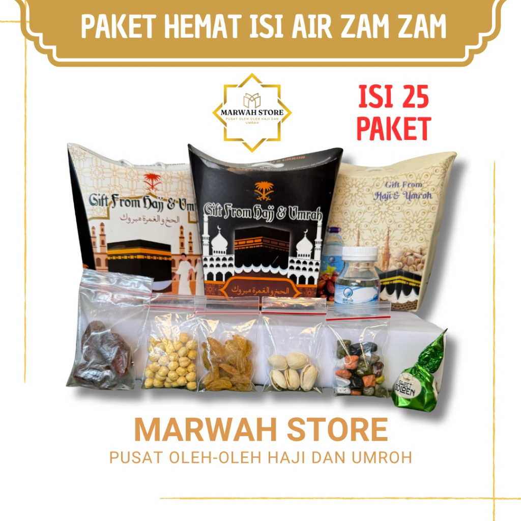 

Paket Oleh-oleh Haji dan Umroh Paket Hemat isi 25 Lengkap Air Zamzam