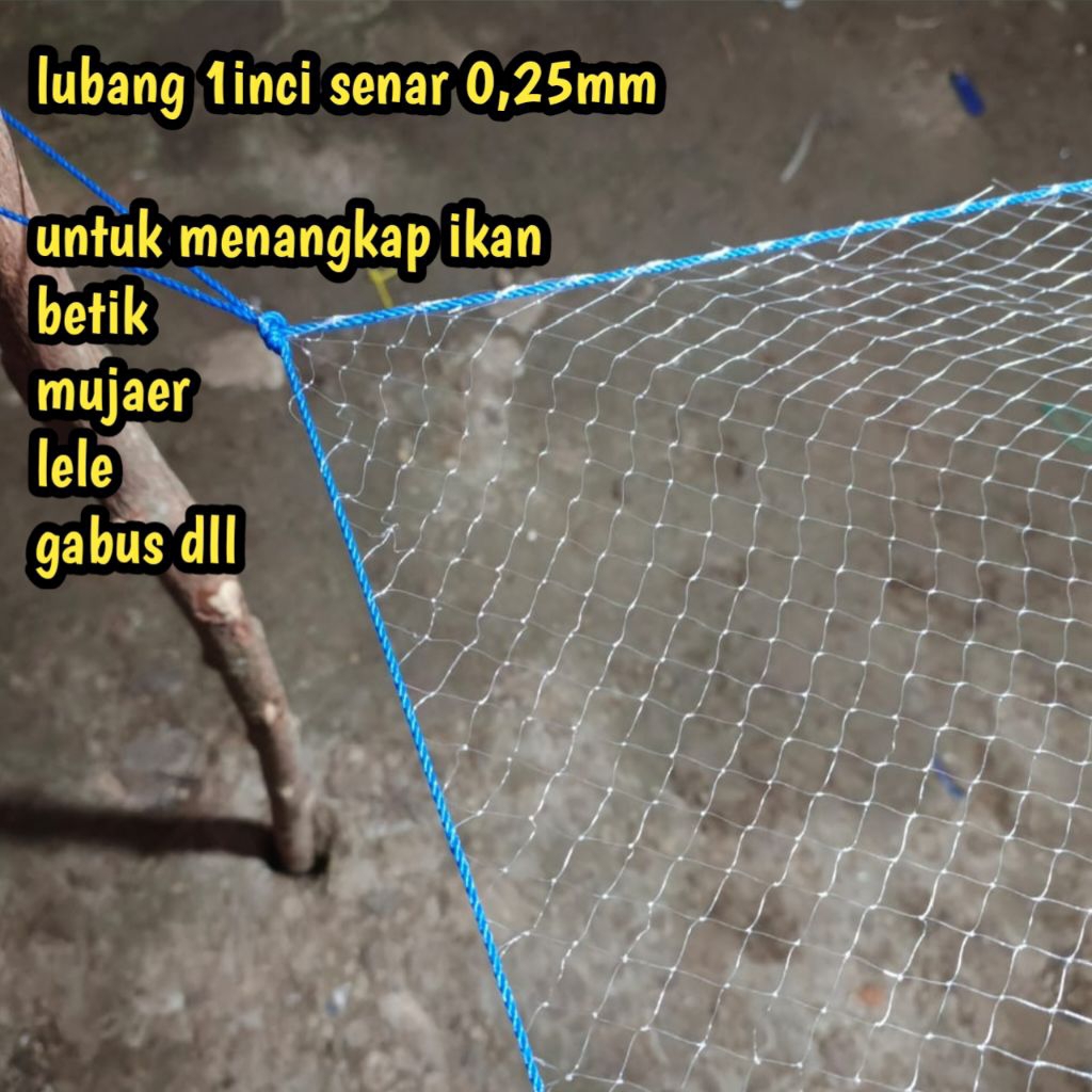 jaring anco/tangkul ikan ukuran 2x2 Meter lubang 1inch senar 0,25mm jaring ikan