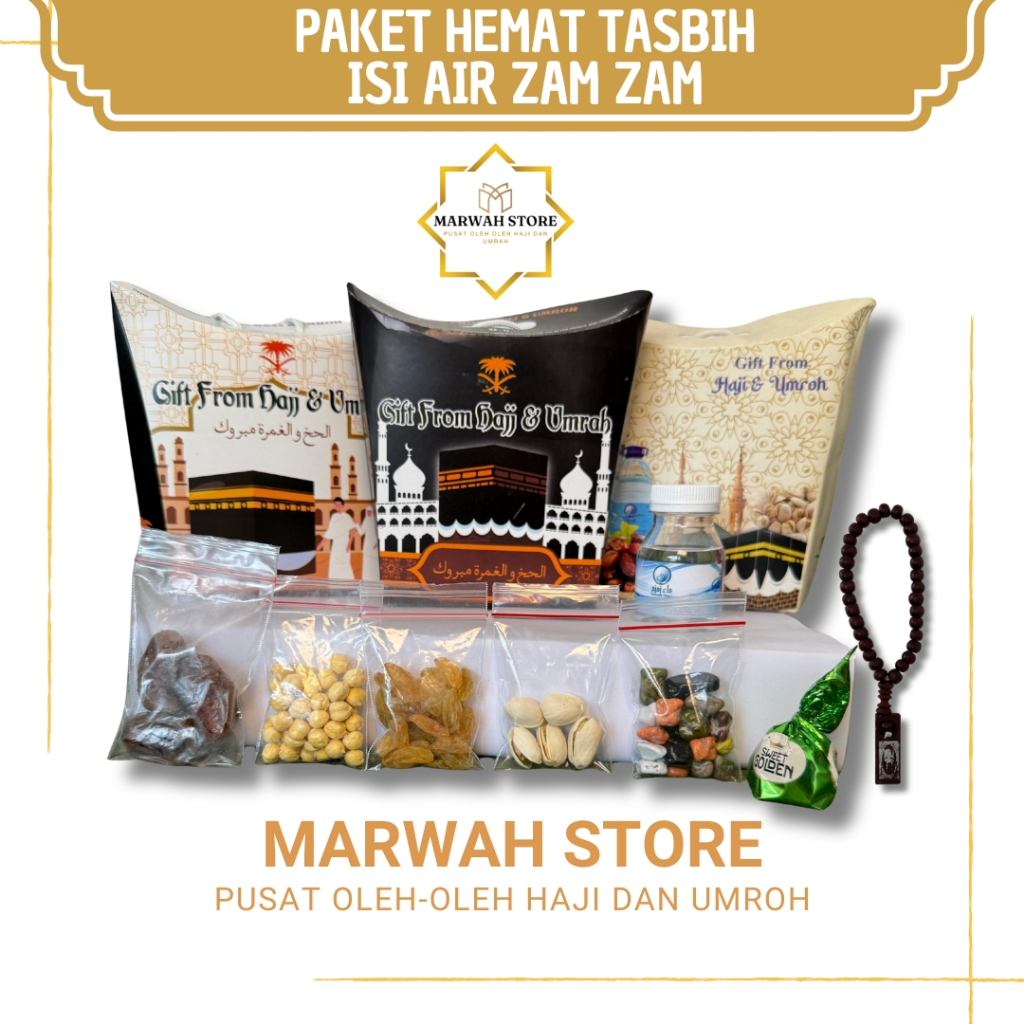 

Paket Oleh-oleh Haji dan Umroh Paket Hemat Lengkap Air Zamzam Tasbih