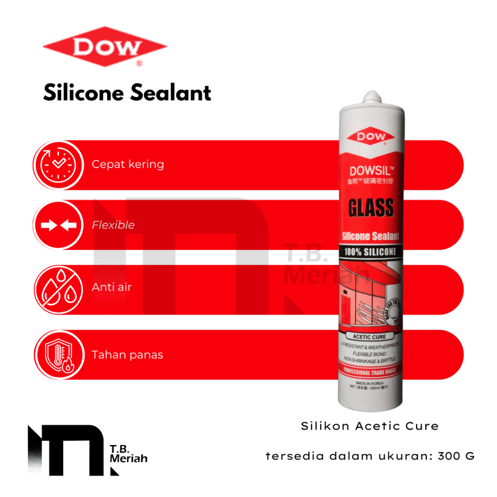 DOWSIL Glass Silicone Sealant 300Ml Transparan / Bening Hitam Putih - Lem Kaca Aquarium - Lem Kerami