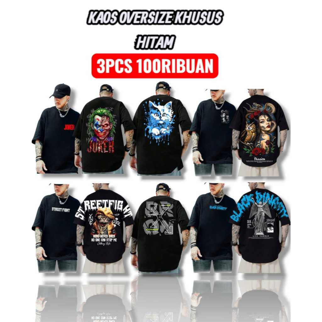 PROMO PAKET HEMAT KAOS OVERSIZE 3PCS 100 RIBUAN / KAOS OVERSIZE MURAH / KAOS OVERSIZE UNISEX