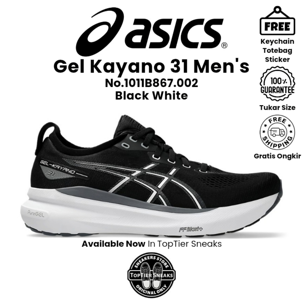 Sepatu Running Pria Asics Gel KAYAN0 31 Black White Original