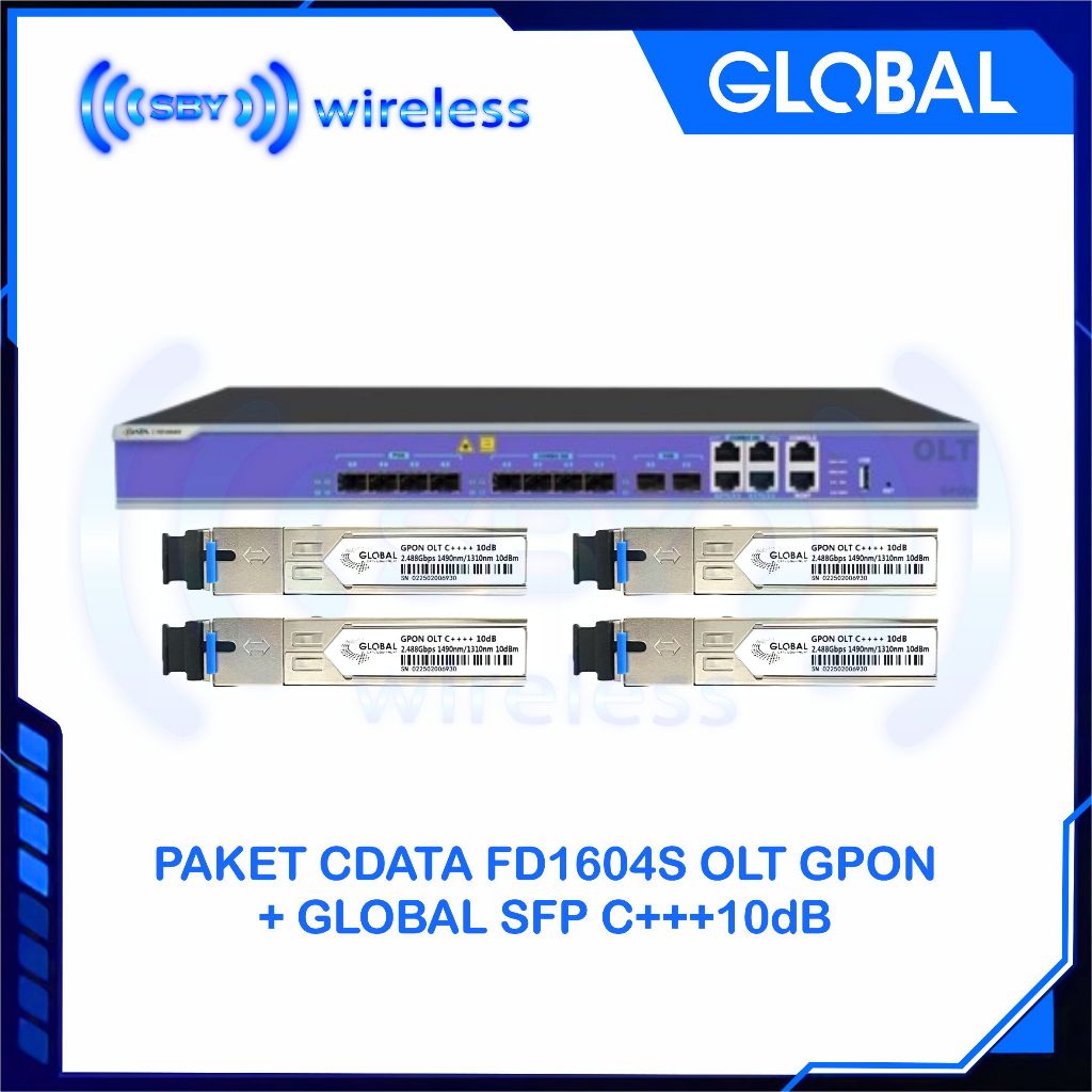 PAKET CDATA FD1604S OLT GPON + GLOBAL SFP C+++10dB