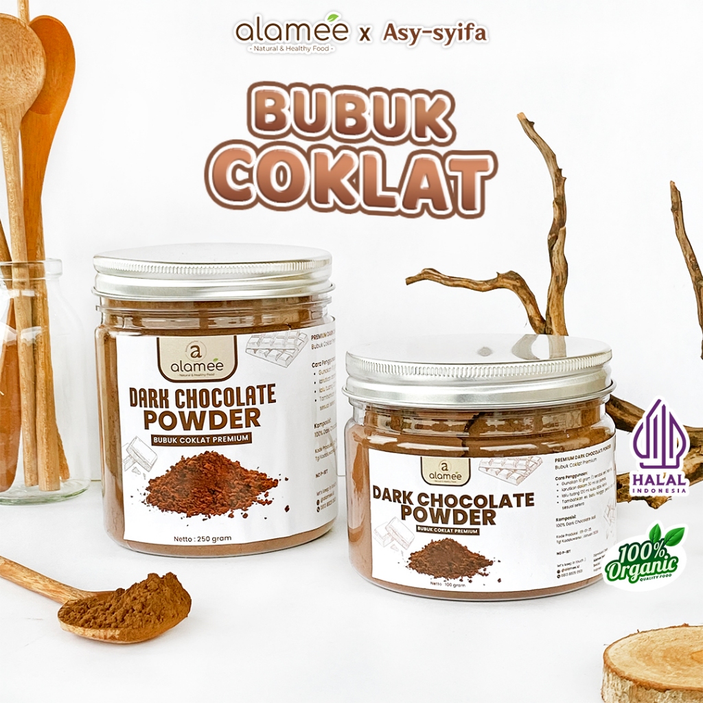 

ALAMEE Dark Chocolate Powder PREMIUM Minuman Bubuk Coklat Gluten Free Dark Cocoa Tanpa Gula 250gr