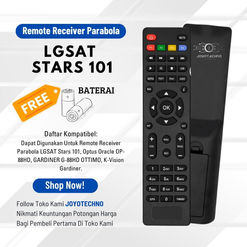 Remote Receiver Parabola STB LGSAT LG-101 Stars Optus Oracle HD OP-88 K-Vision Gardiner FREE BATERAI