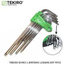 Tekiro kunci l bintang set 9pcs ( lubang tengah bolong ) - kunci l bintang tekiro set bolong tengah 