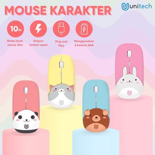 Unitech Wireless Mouse Slim USB Receiver Laptop M2 Cartoon + Mousepad