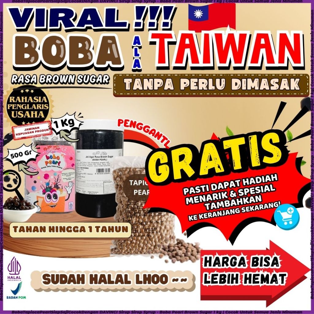 

BobaTapiocaPearlSiapSajiCocokDengan DAVINCI Sirup Sirop Syrup - Boba Pearl Brown Sugar 1 Kg | Cocok Untuk Semua Jenis Minuman