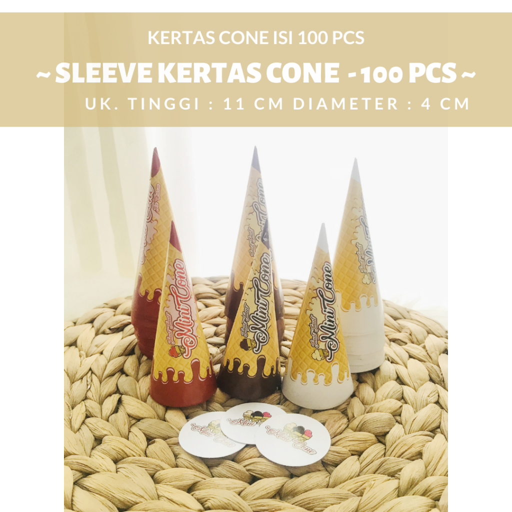

100PCS + TUTUP RESEP ES KRIM BUNGKUS CONE MINI / KEMASAN MINI CONE ICE CREAM / CETAK KEMASAN E