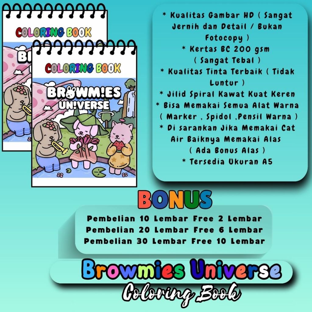 

Brownies Universe Coloring Book Buku Mewarnai Tema Bagus Keren Kertas Tebal 200 gsm Spiral Kawat Premium