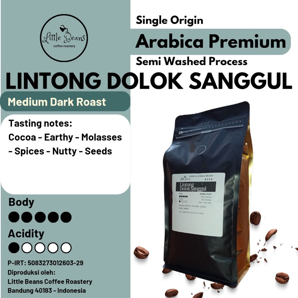 

Kopi arabica Sumatera Lintong Dolok Sanggul medium to dark roast 800gr/400gr/200gr biji/bubuk