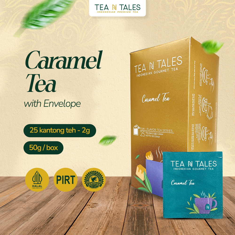 

TeaNTales Caramel Tea - Premium Black Tea Caramel Rendah Kafein | 25 Envelope Tea Bags @2g