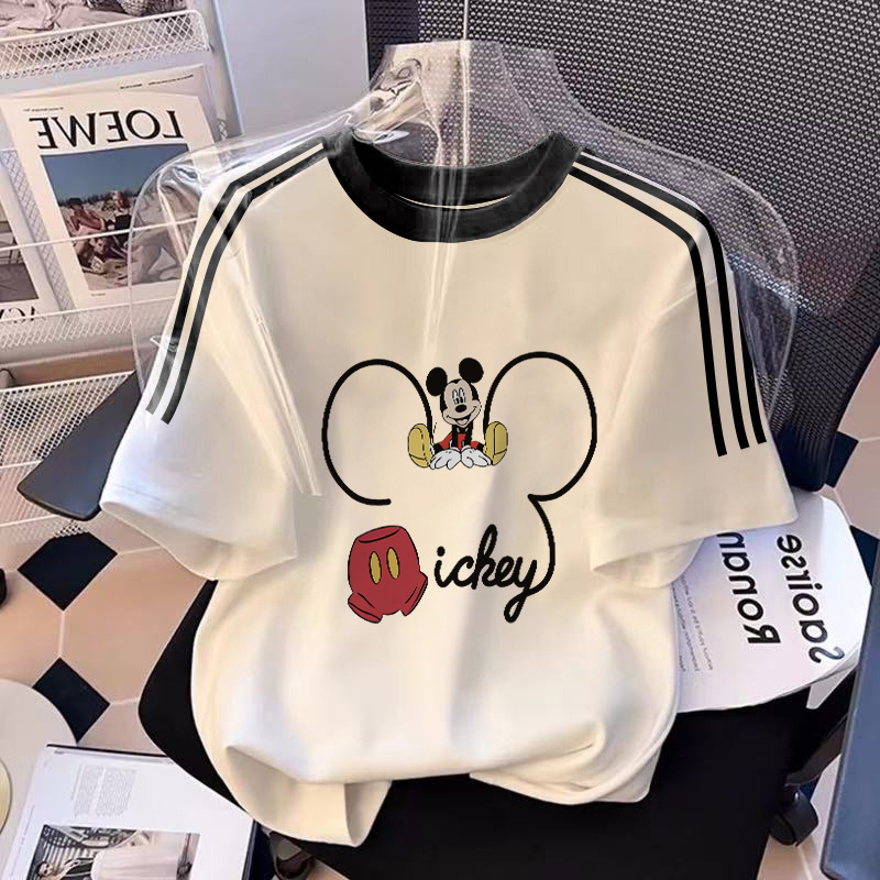 XZHAINV Kaos lengan pendek cetak Mickey Mouse wanita Korea/pakaian wanita lengan pendek putih/versi 