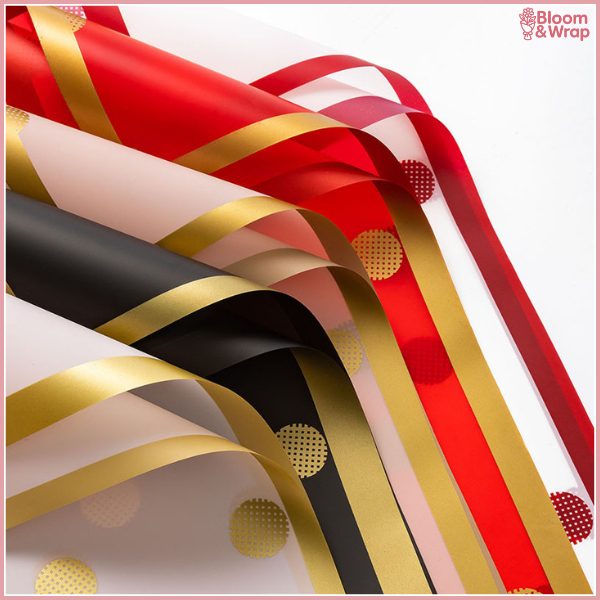 

Kertas Bunga Cellophane Motif Polkadot Gold Line Color Paper Flower Wrapping Bouquet KB6030