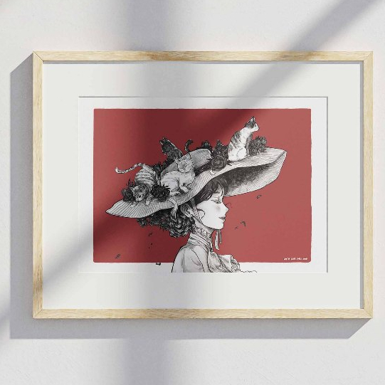 

Lady Cat - A5 Art Print [Red/Black]