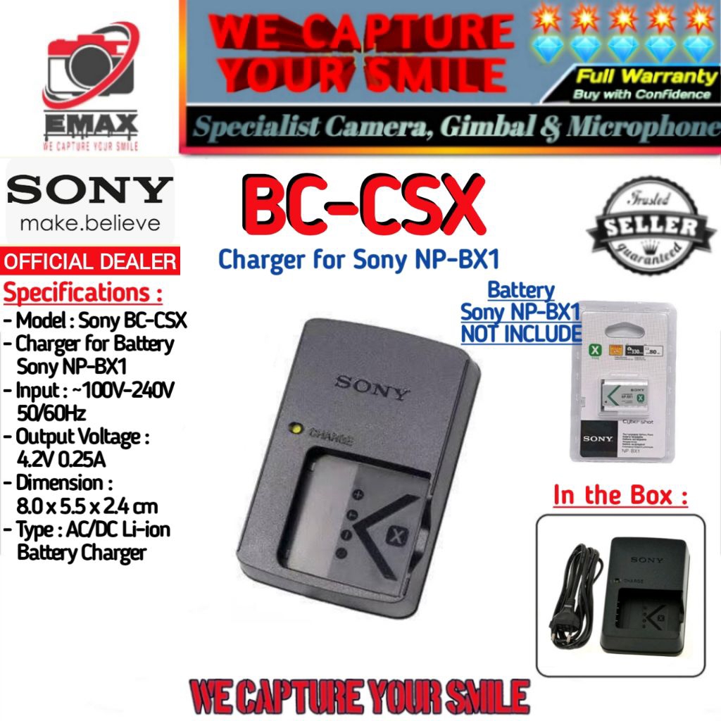 Sony BC-CSX Charger Battery Sony NP-BX1 Charger Camera Sony BCCSX for Baterai Pocket Camera Sony NP-