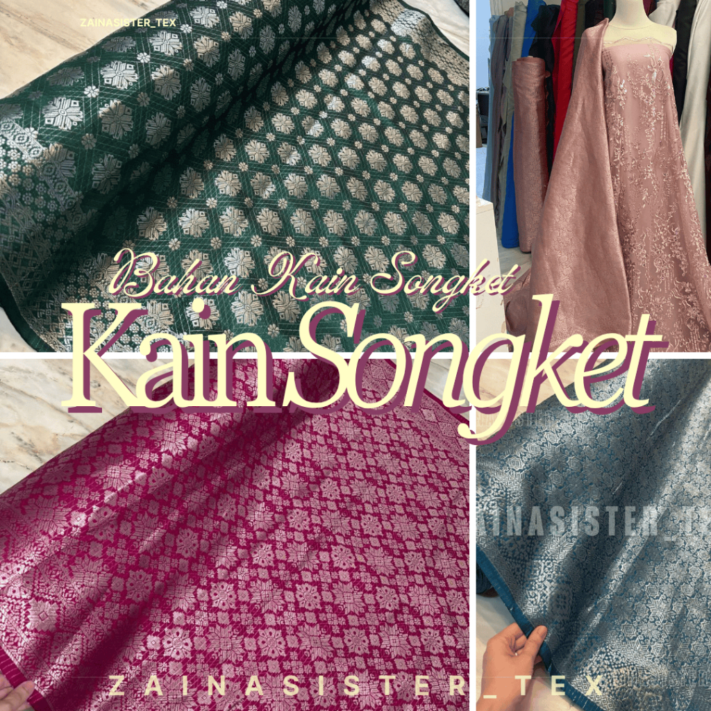 Bahan Kain Rok Songket Palembang Premium Warna Gold Ivory Ungu Burgundy Pink Blue Emerald Green Turk